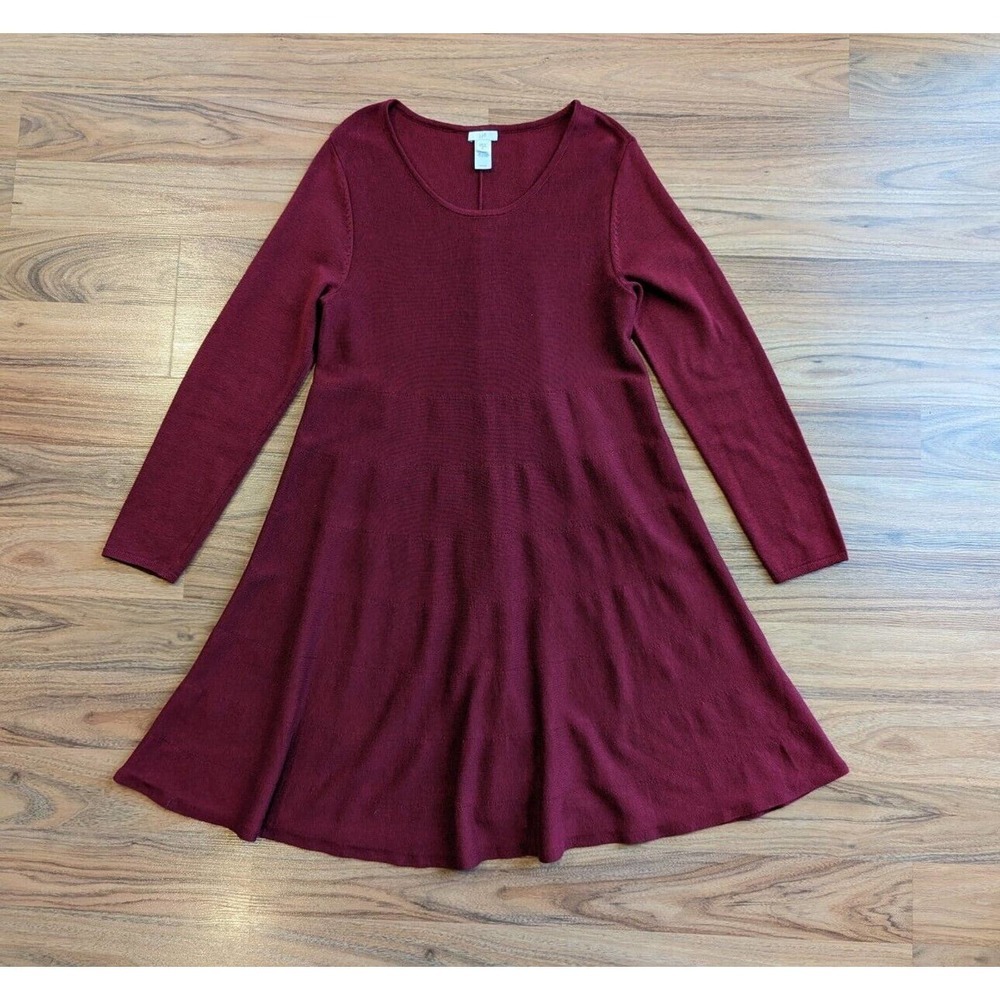 J. Jill Sweater Dress M Wine Holiday Christmas Party Medium Cotton Yak Knit C6